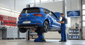 Volkswagenin huoltoa Helsingissä.